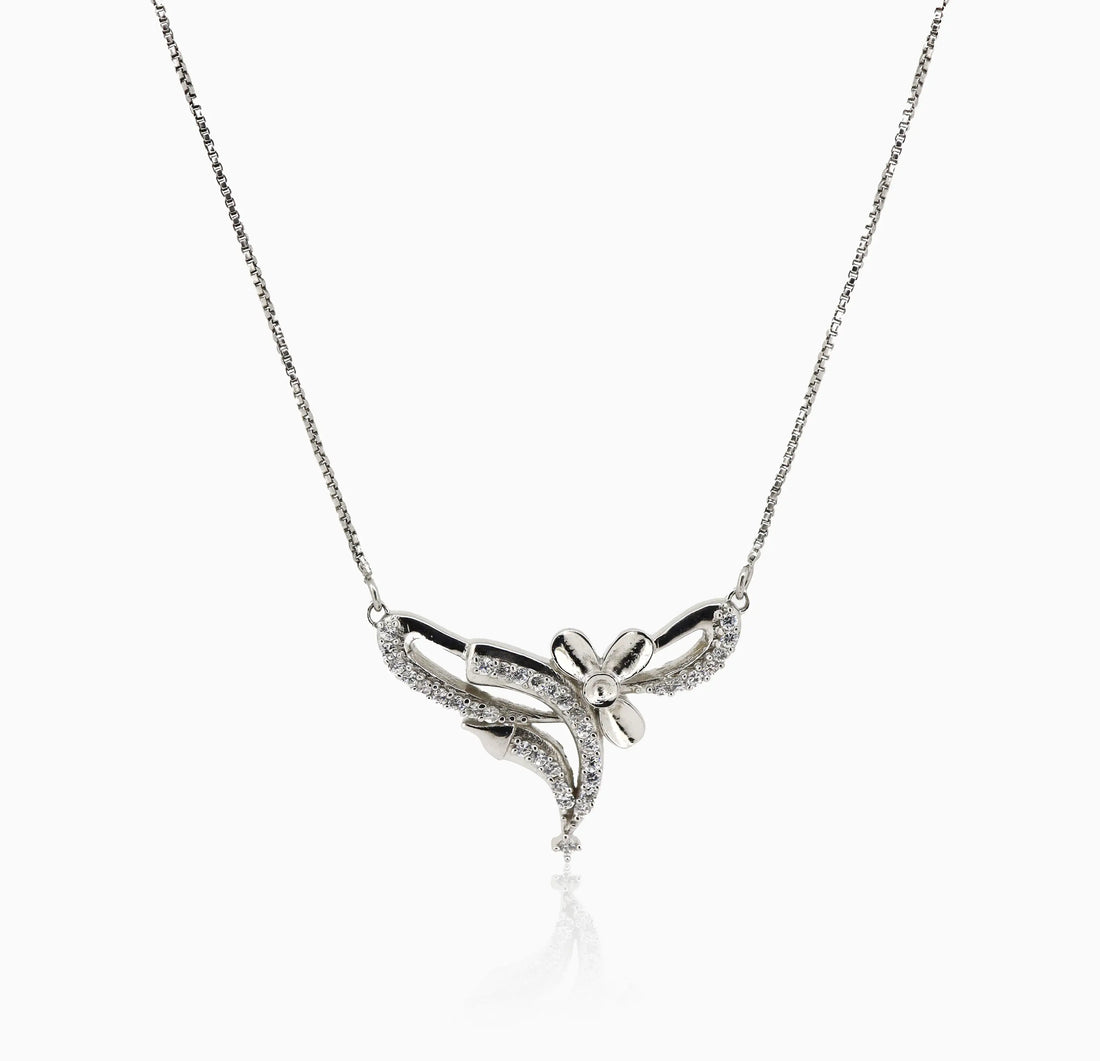 Elegant Floral Design Silver Mangalsutra - Made With Pure 925 Silver