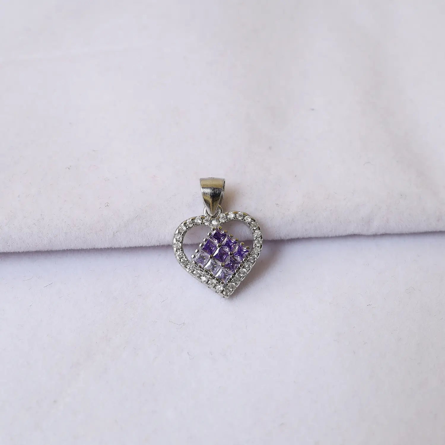 Luxury Pure Silver Purple CZ Heart Pendant Set with Earrings - Made With Pure 925 Silver
