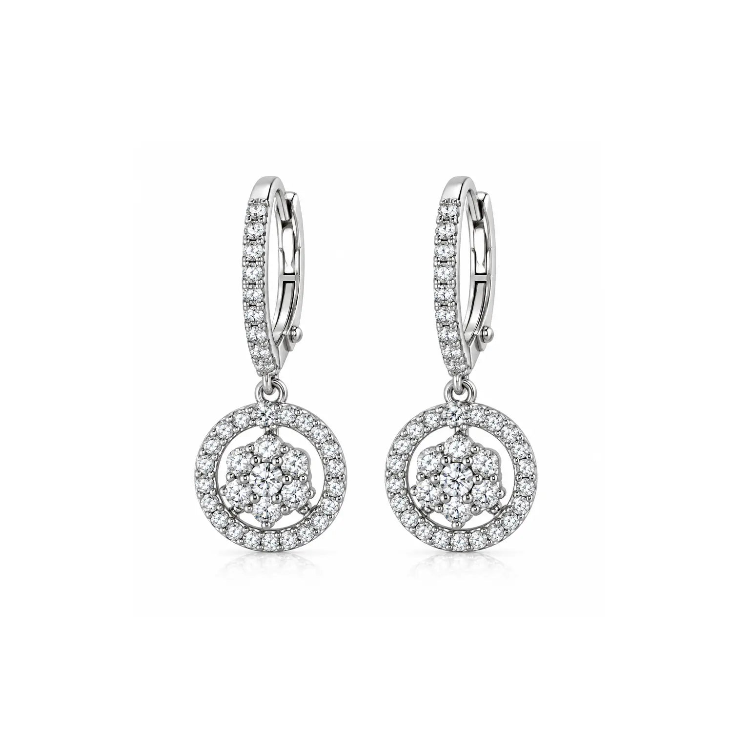 Elegant Floral Halo Drop Silver Earrings - Made With Pure 925 Silver