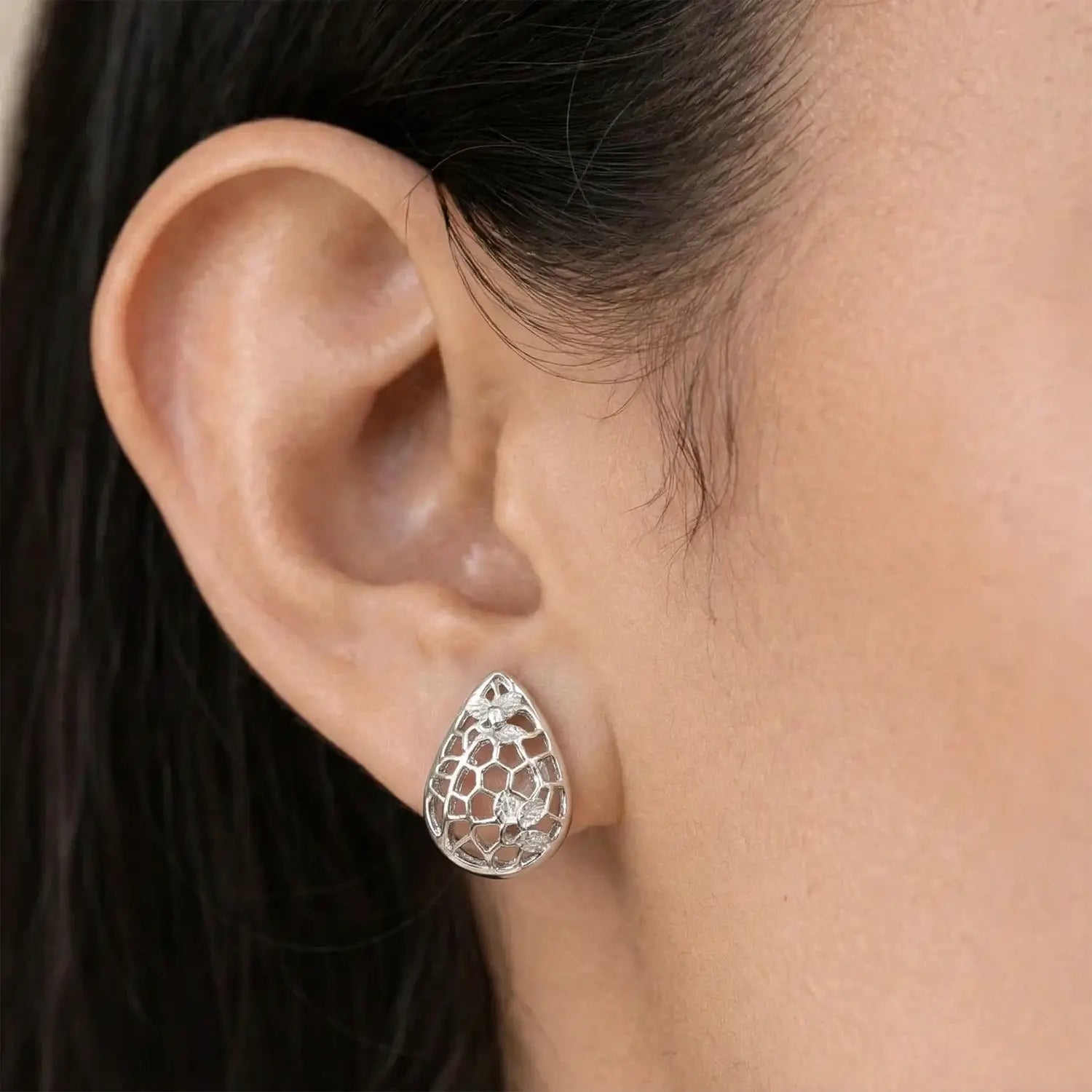 Elegant Teardrop Cutwork Pure Silver Necklace Set- Made With Pure 925 Silver