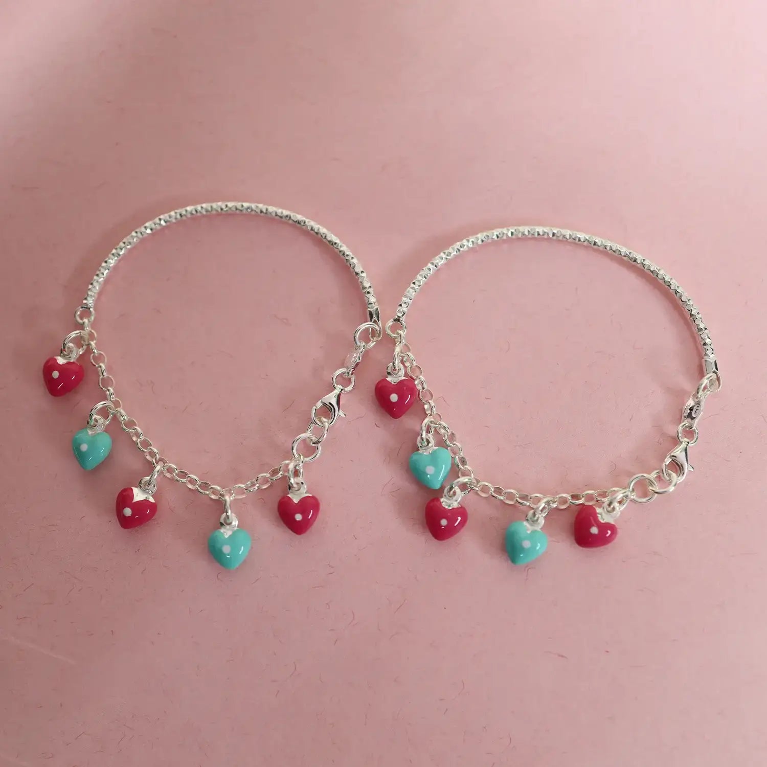 Pure Silver Heart Charm Bracelet - Made With Pure 925 Silver
