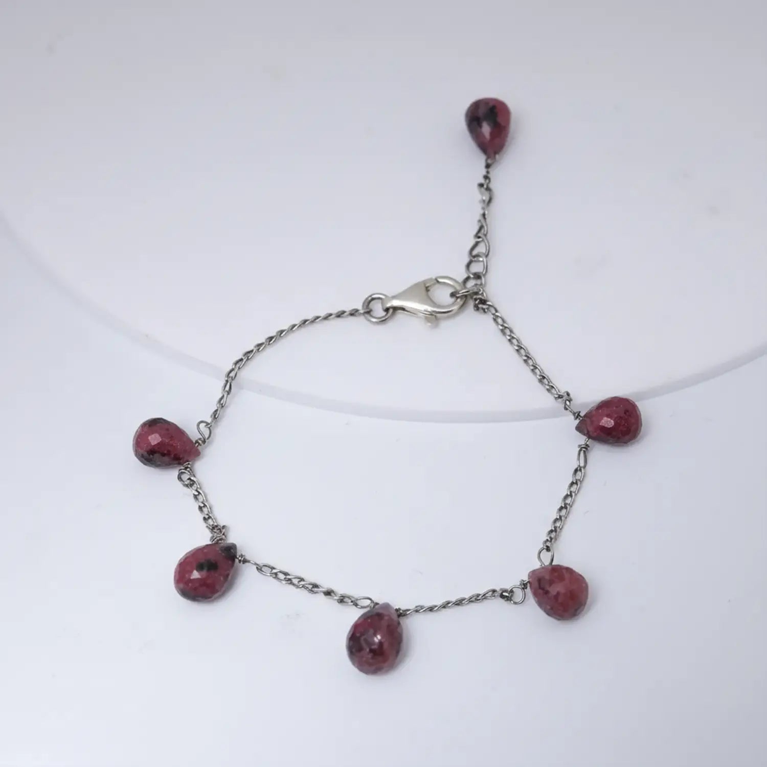 Red Gemstone Charm Pure Silver Bracelet- Made With Pure 925 Silver