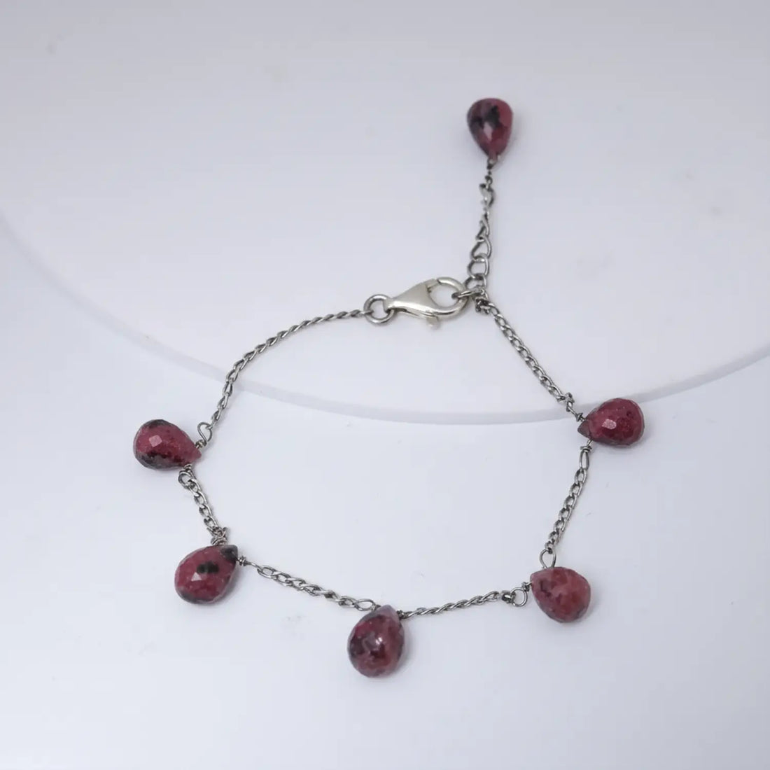 Red Gemstone Charm Pure Silver Bracelet- Made With Pure 925 Silver