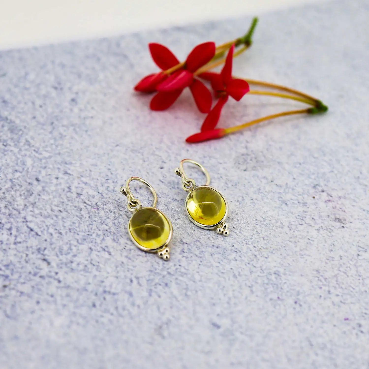 Pure Silver Earrings with Yellow Cat’s Eye Stone- Made With Pure 925 Silver