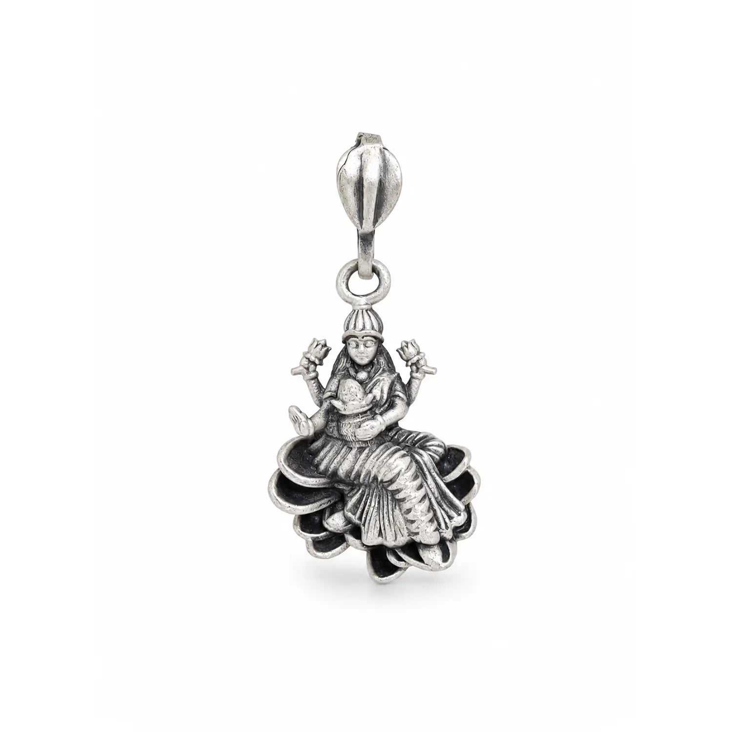 Divine Goddess Lakshmi Oxidised Silver Pendant - Made With Pure 925 Silver