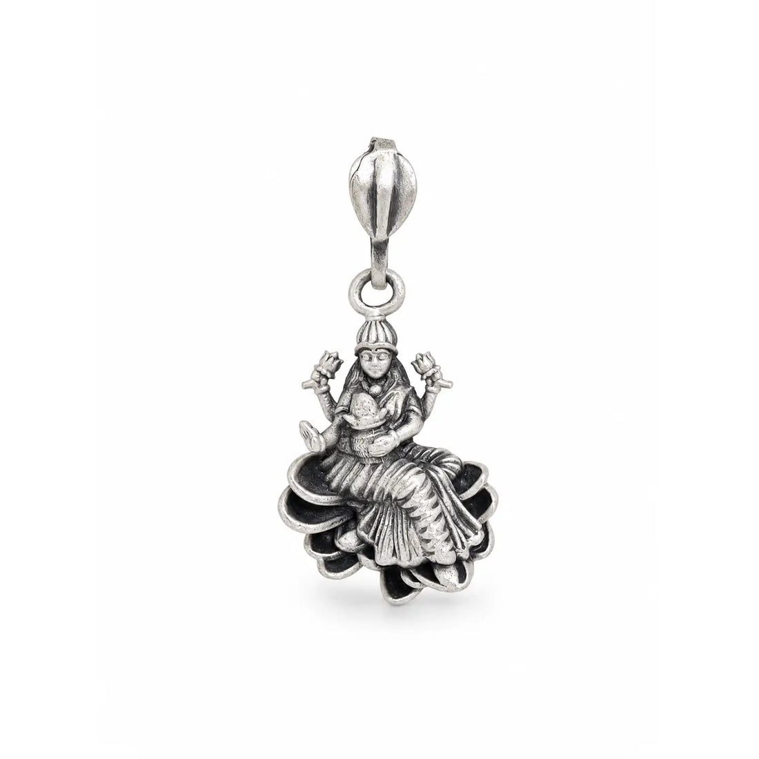 Divine Goddess Lakshmi Oxidised Silver Pendant - Made With Pure 925 Silver