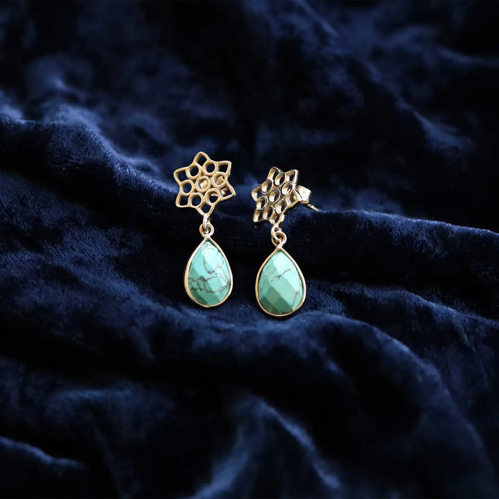 Turquoise Bloom Silver Drop Earrings- Made With Pure 925 Silver