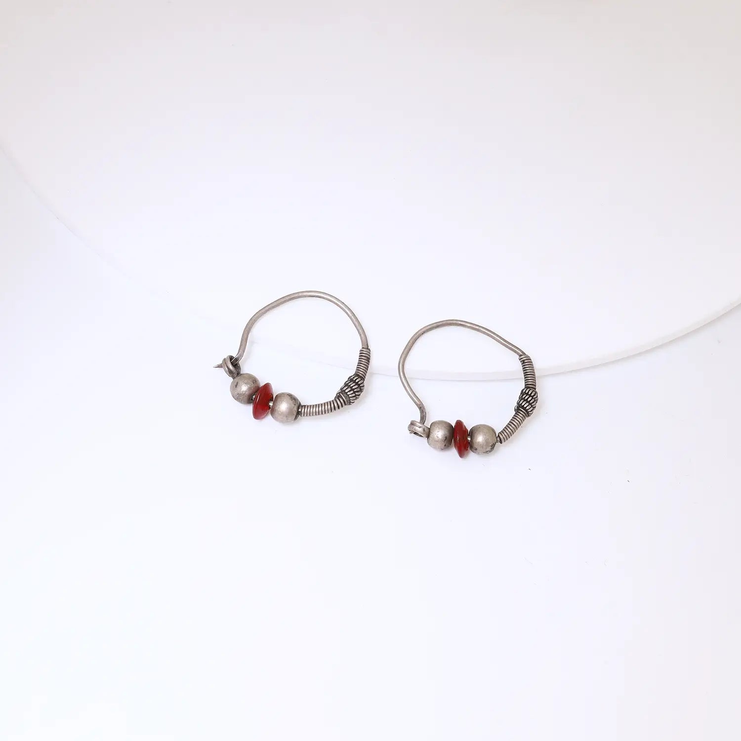 Minimalist Red Bead Sterling Silver Hoop Earrings - Made With Pure 925 Silver