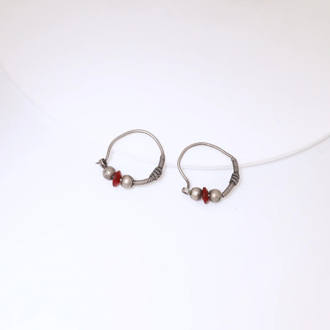 Minimalist Red Bead Sterling Silver Hoop Earrings - Made With Pure 925 Silver