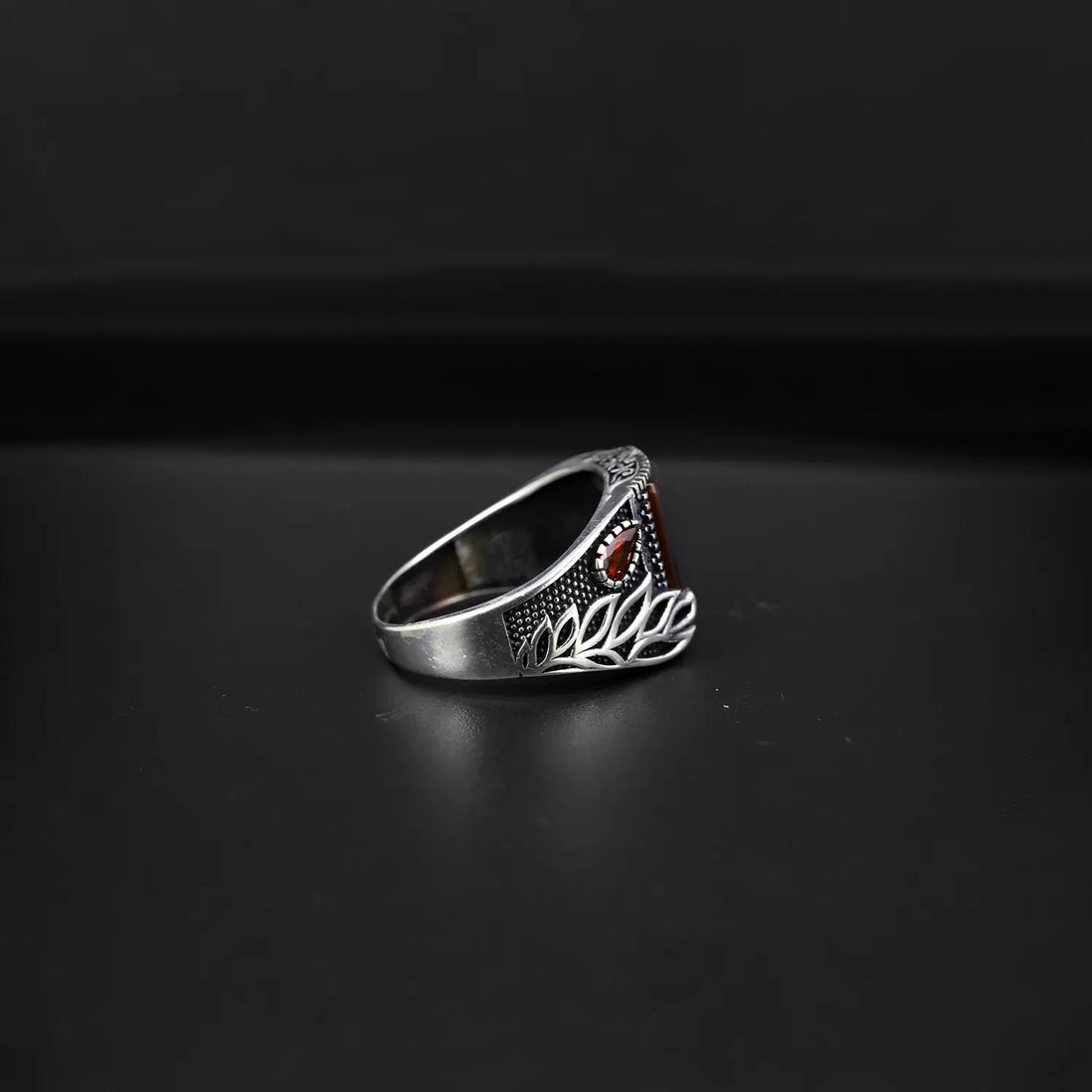 Pure Silver Red Garnet Onyx Ring - Made With Pure 925 Silver