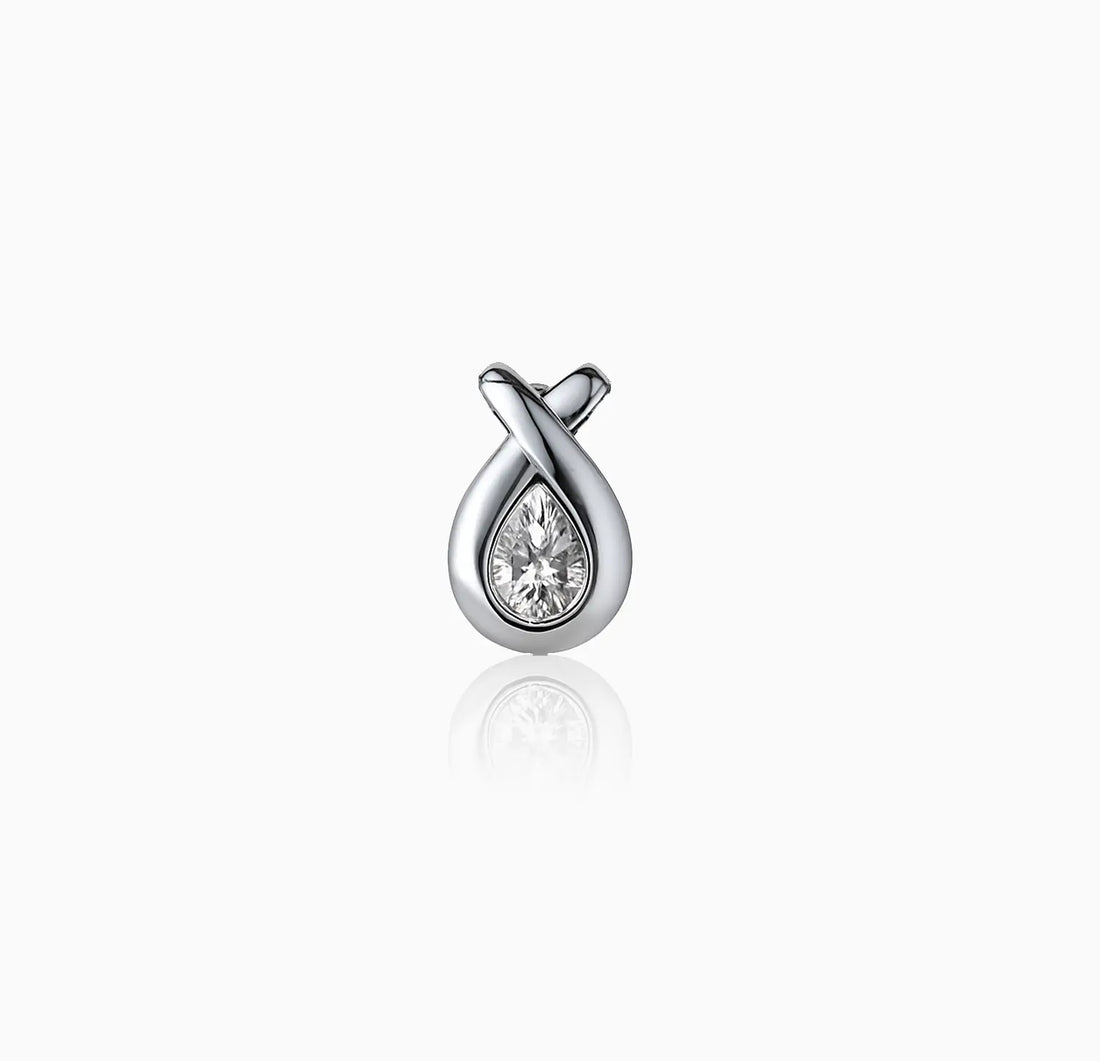 Pure Silver Teardrop Pendant with White Stone- Made With Pure 925 Silver