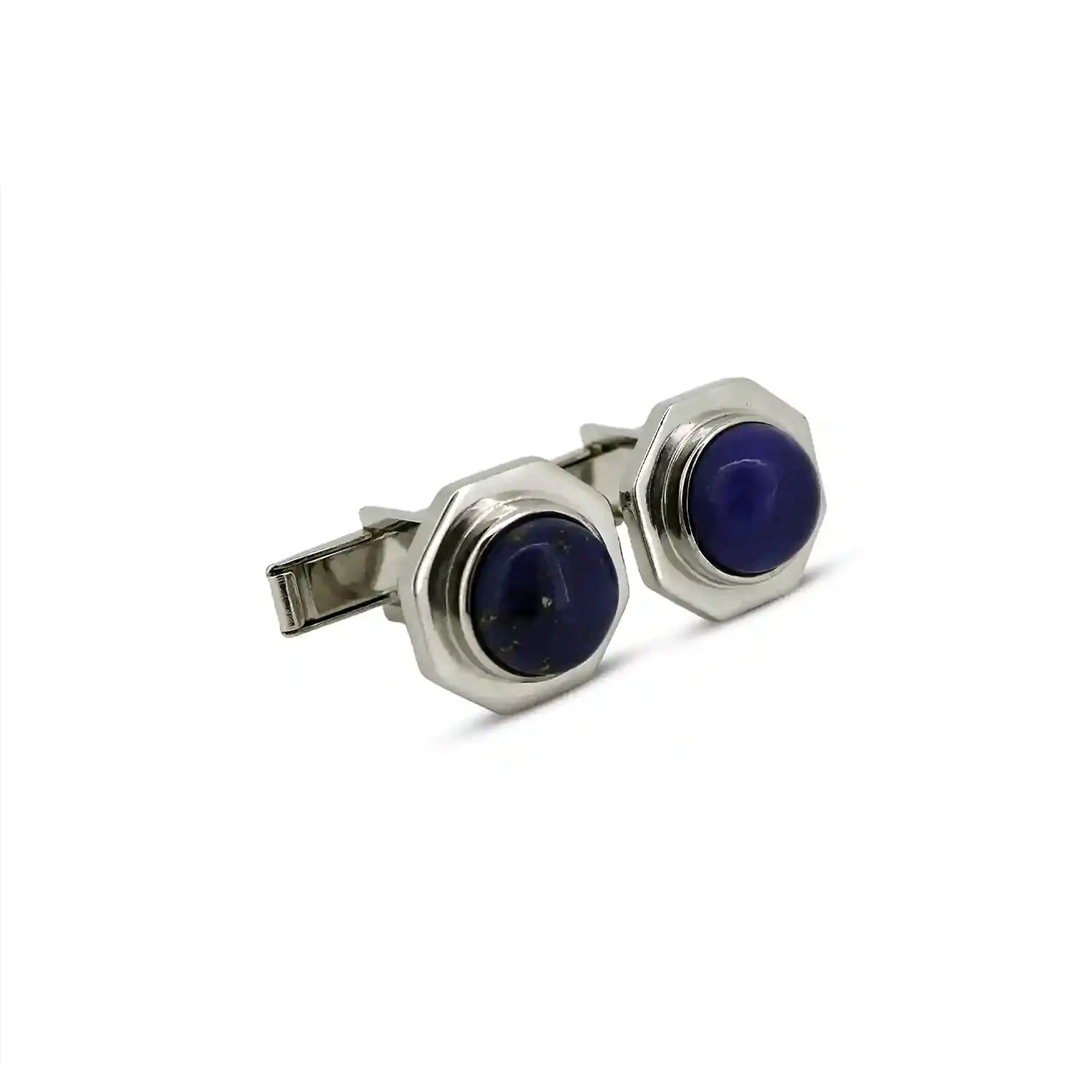 Hexagonal  Pure Silver Cufflinks with Lapis Blue Stone - Made With Pure 925 Silver