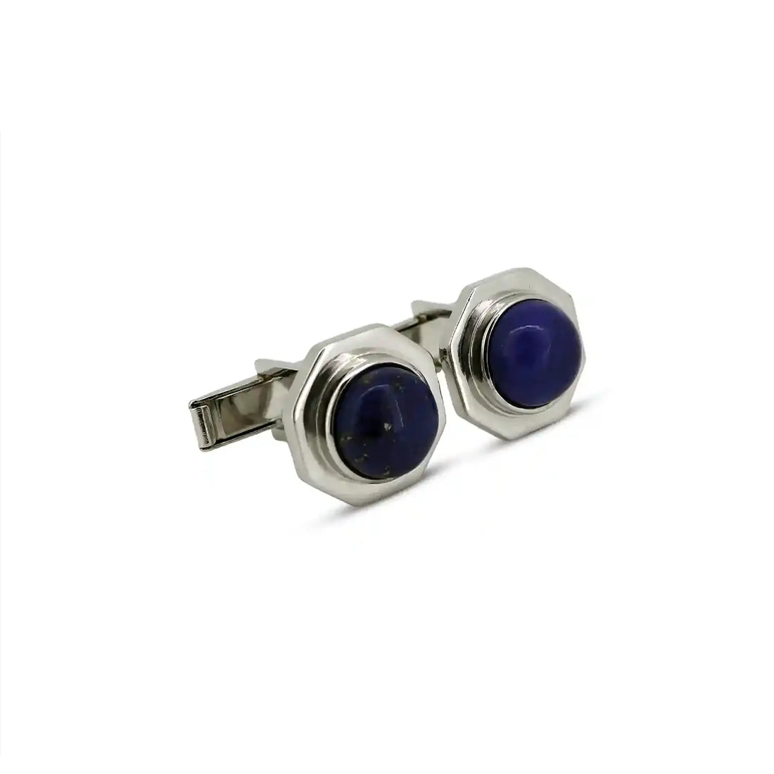 Hexagonal  Pure Silver Cufflinks with Lapis Blue Stone - Made With Pure 925 Silver
