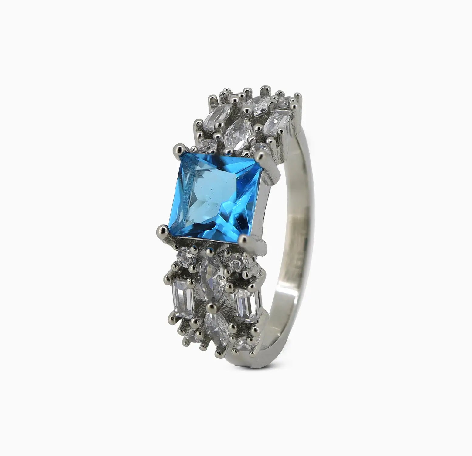Blue Princess-Cut Stone Silver Ring - Made With Pure 925 Silver