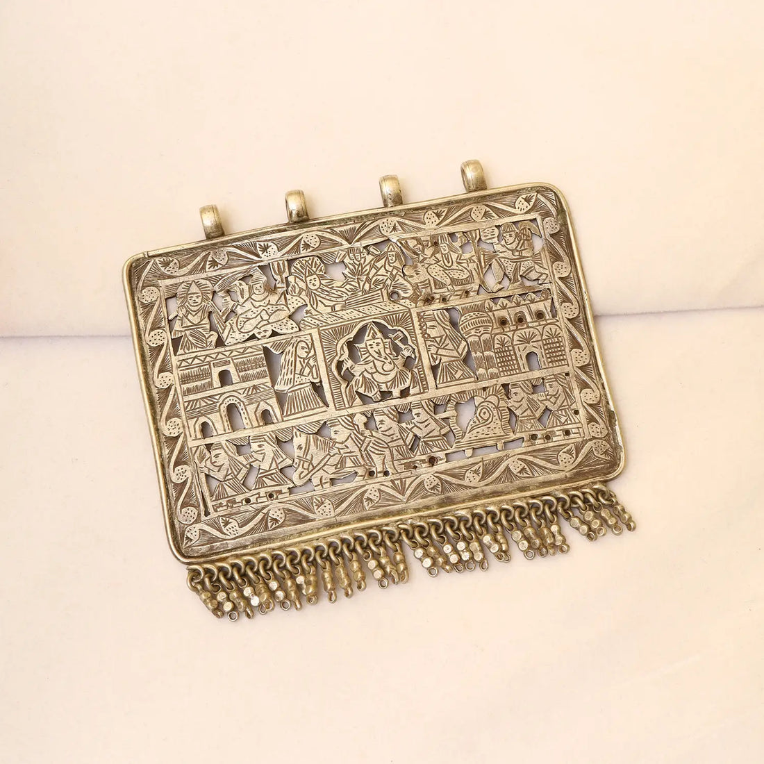 Heritage Engraved Temple Art Pure Silver Pendant - Made With Pure 925 Silver