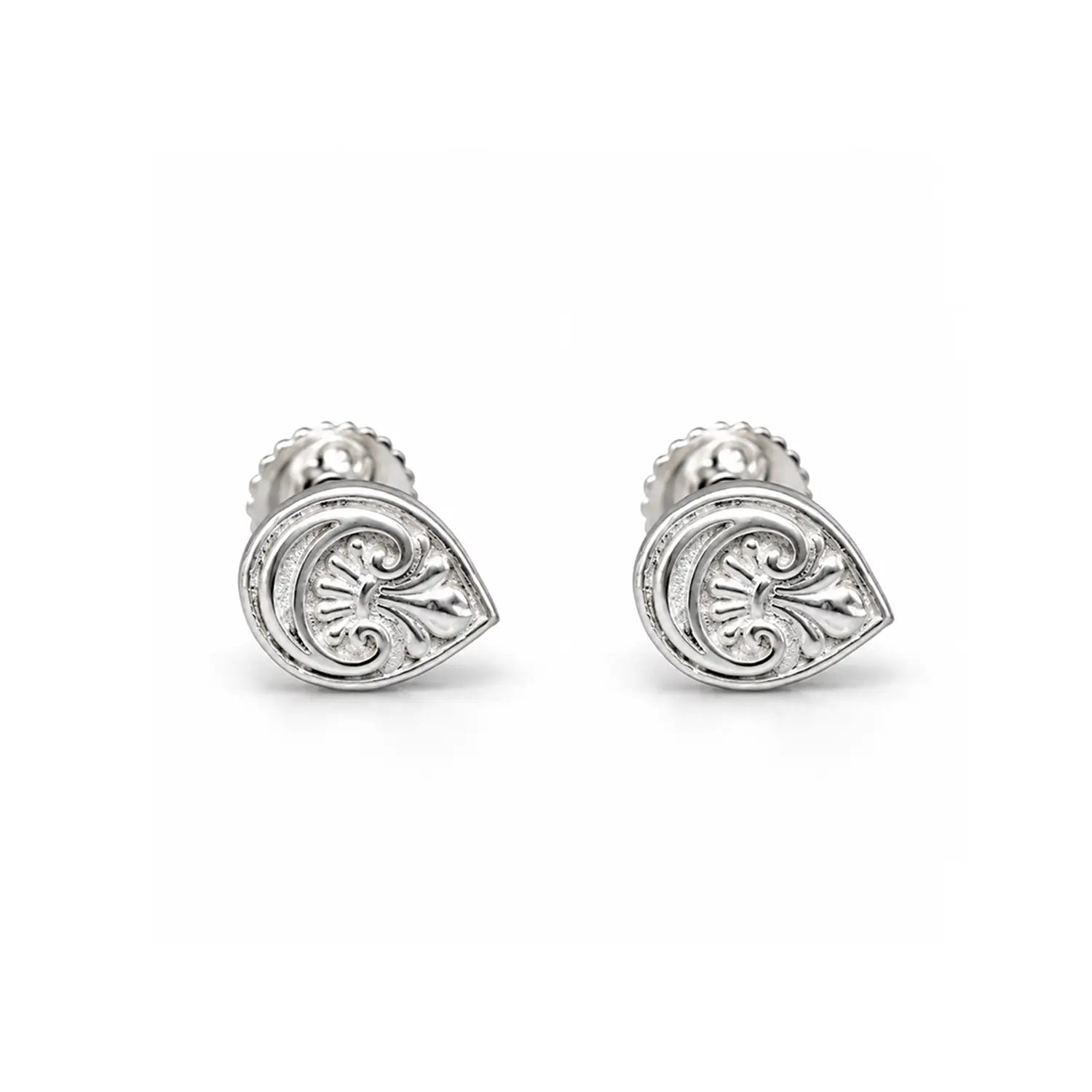 Ornate Heart Swirl Silver Stud Earrings - Made With Pure 925 Silver
