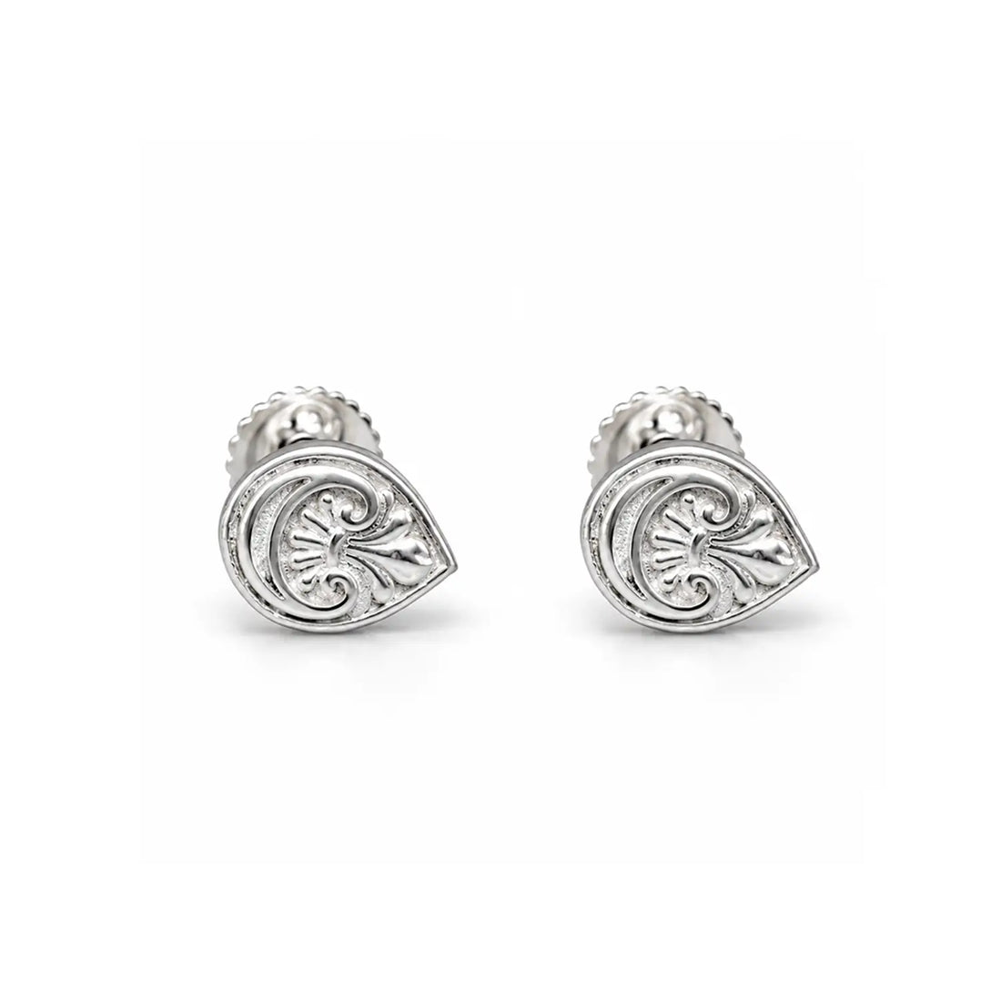 Ornate Heart Swirl Silver Stud Earrings - Made With Pure 925 Silver
