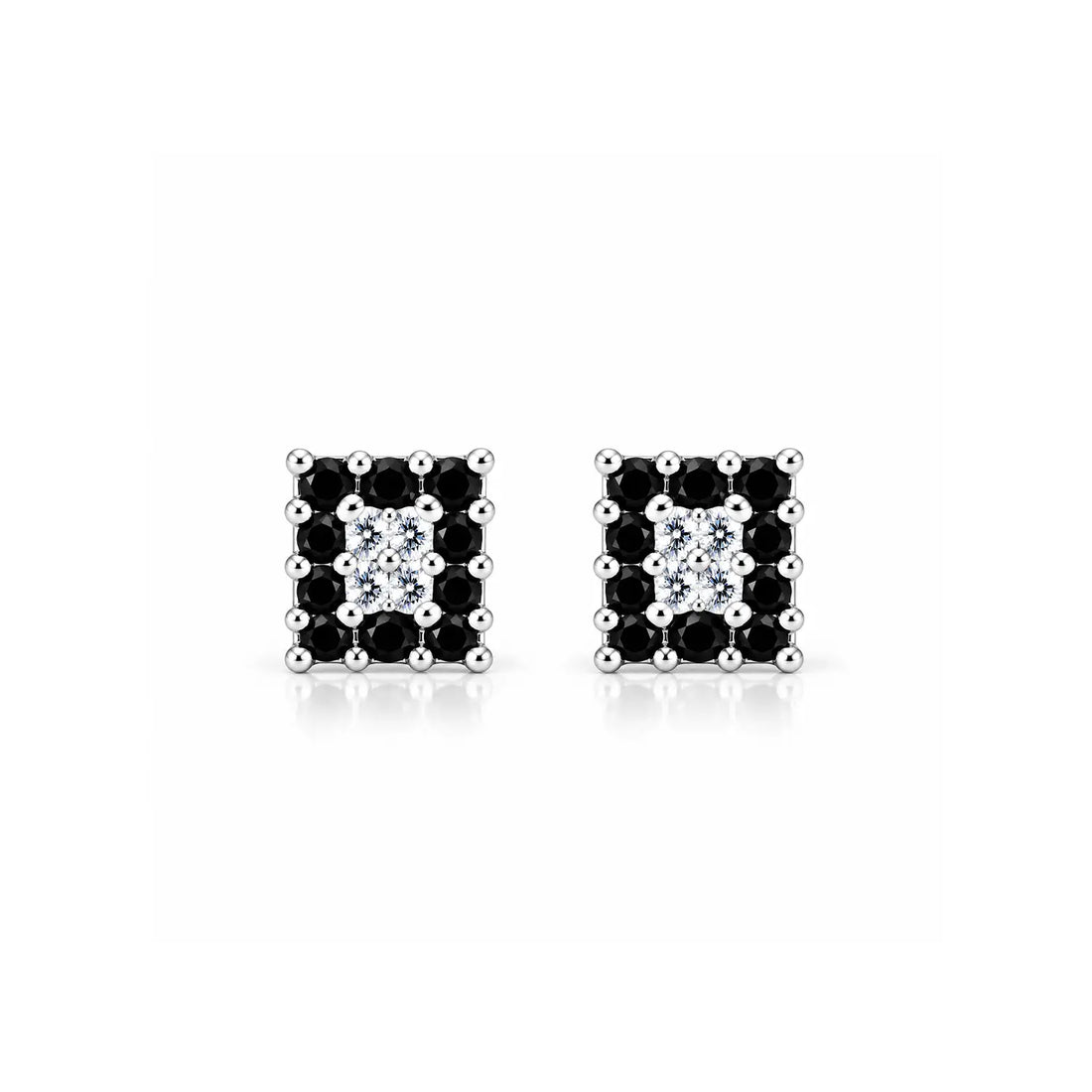 Orange & White Square Gemstone Silver Stud Earrings - Made With Pure 925 Silver