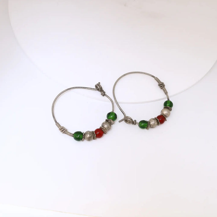 Traditional Beaded Sterling Silver Hoop Earrings - Made With Pure 925 Silver