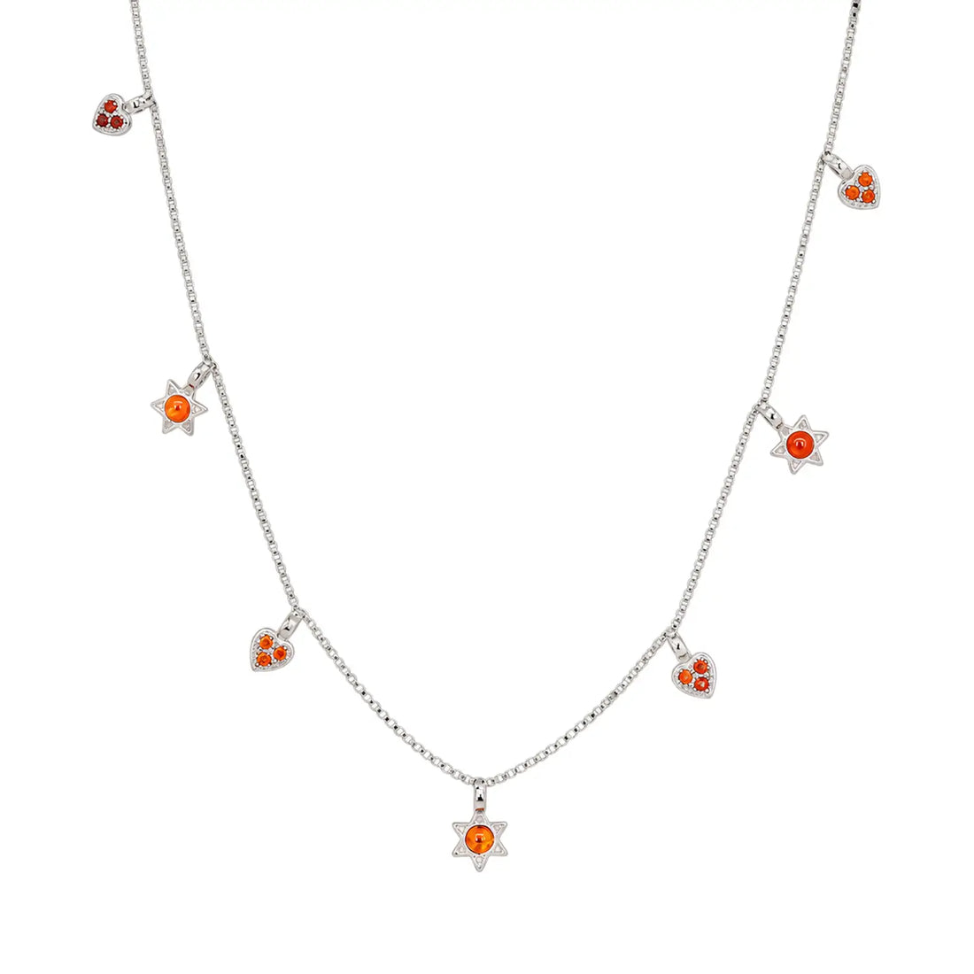 Orange Heart & Star Charm Chain - Made With Pure 925 Silver