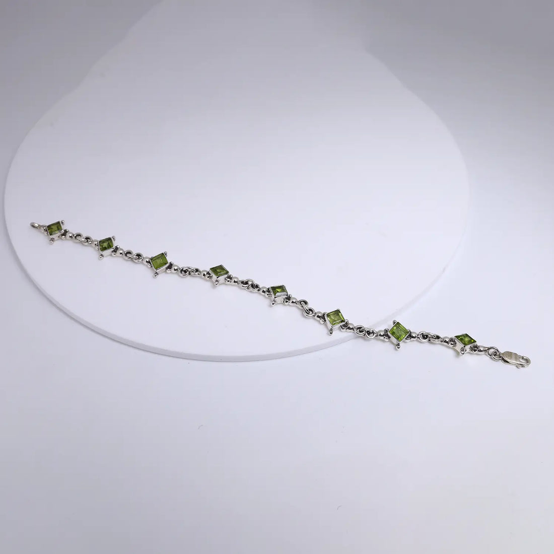 Green Peridot Square-Link Sterling Silver Bracelet- Made With Pure 925 Silver