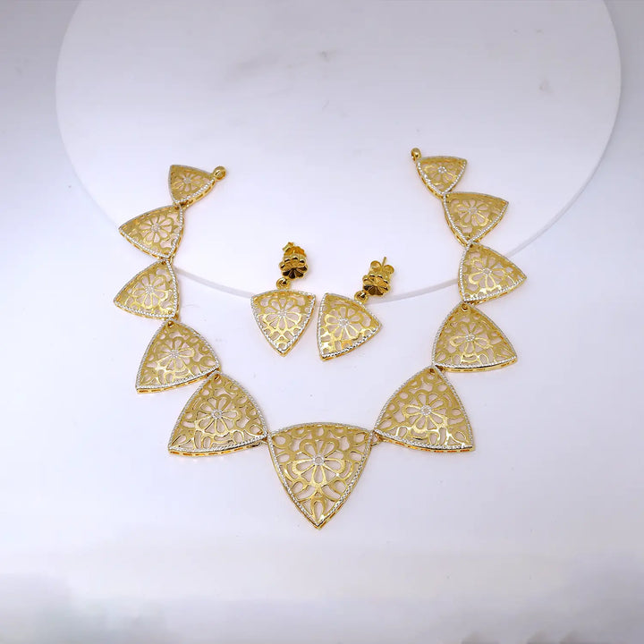 Floral Cutwork Gold Finish Pure Silver Necklace Set- Made With Pure 925 Silver