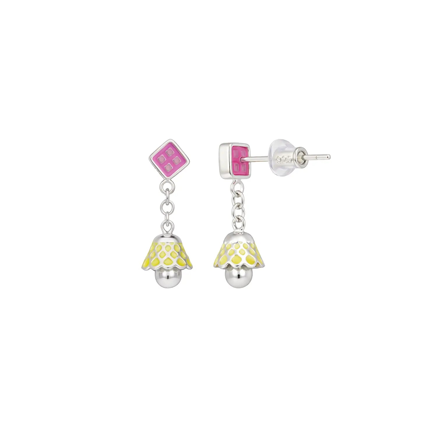 Pastel Pink & Lime Pure Silver Jhumki Earrings- Made With Pure 925 Silver