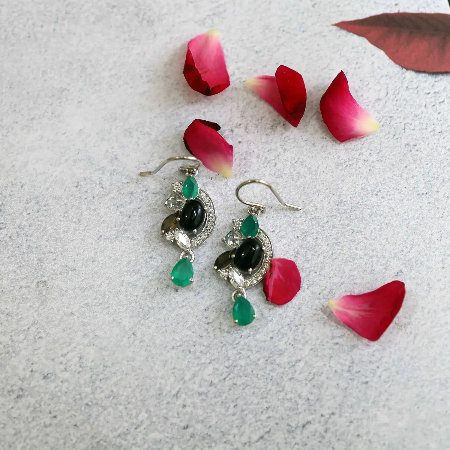 Pure Silver Multi-Stone Earrings with Black Onyx- Made With Pure 925 Silver