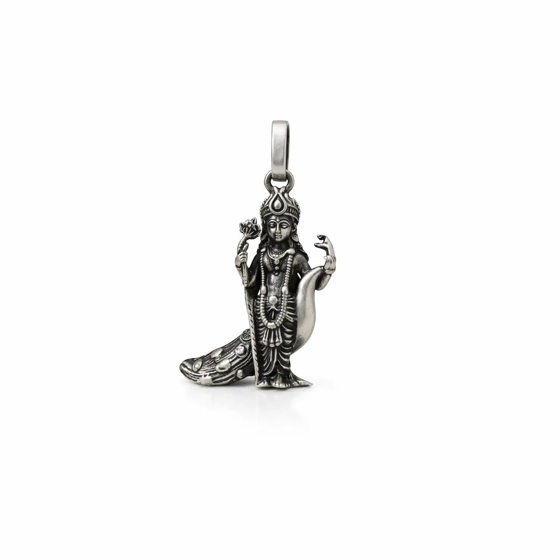 Divine Goddess Lakshmi Oxidised Pure Silver Pendant- Made With Pure 925 Silver