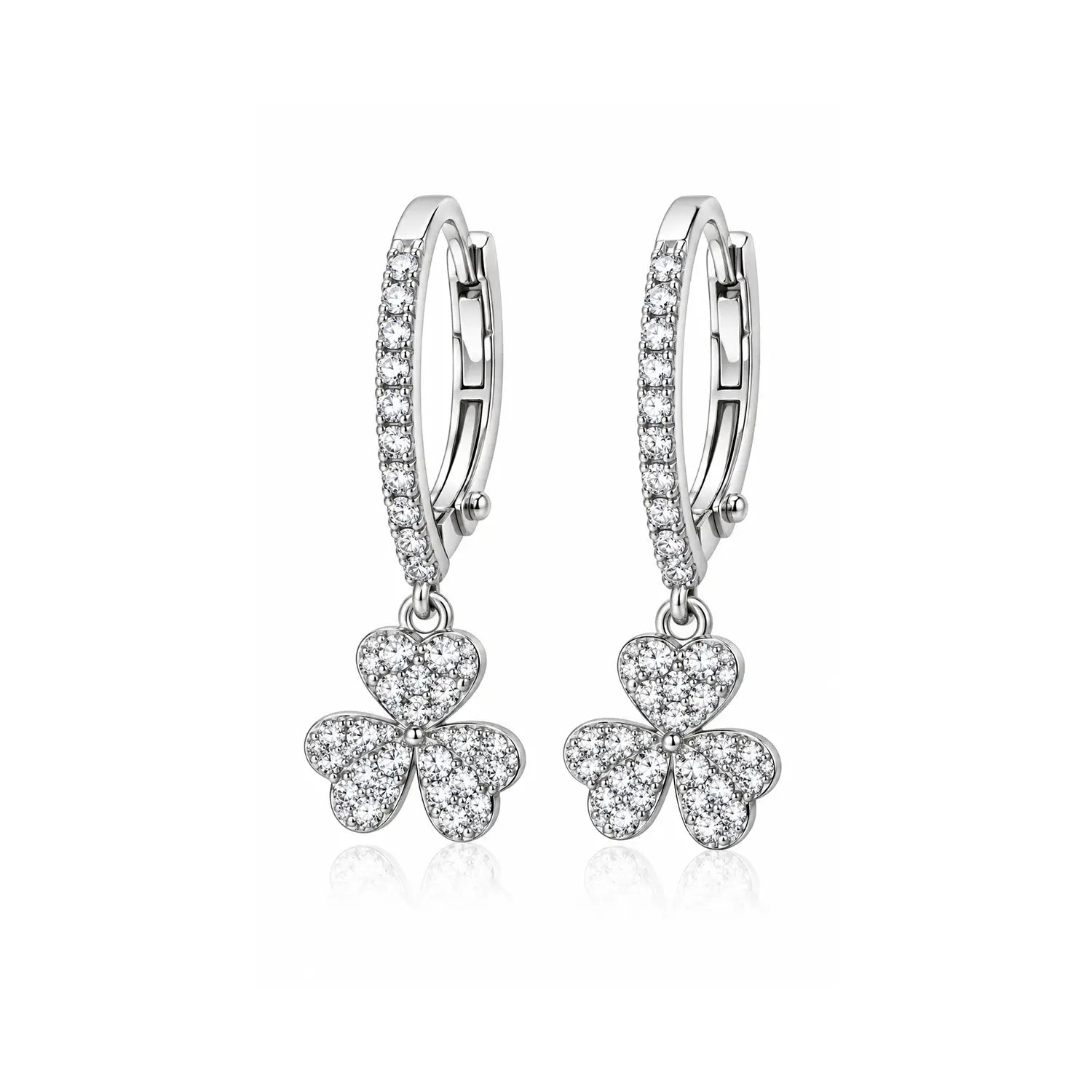 Elegant Floral Clover Drop Silver Earrings - Made With Pure 925 Silver