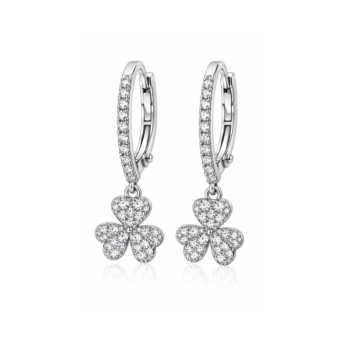 Elegant Floral Clover Drop Silver Earrings - Made With Pure 925 Silver