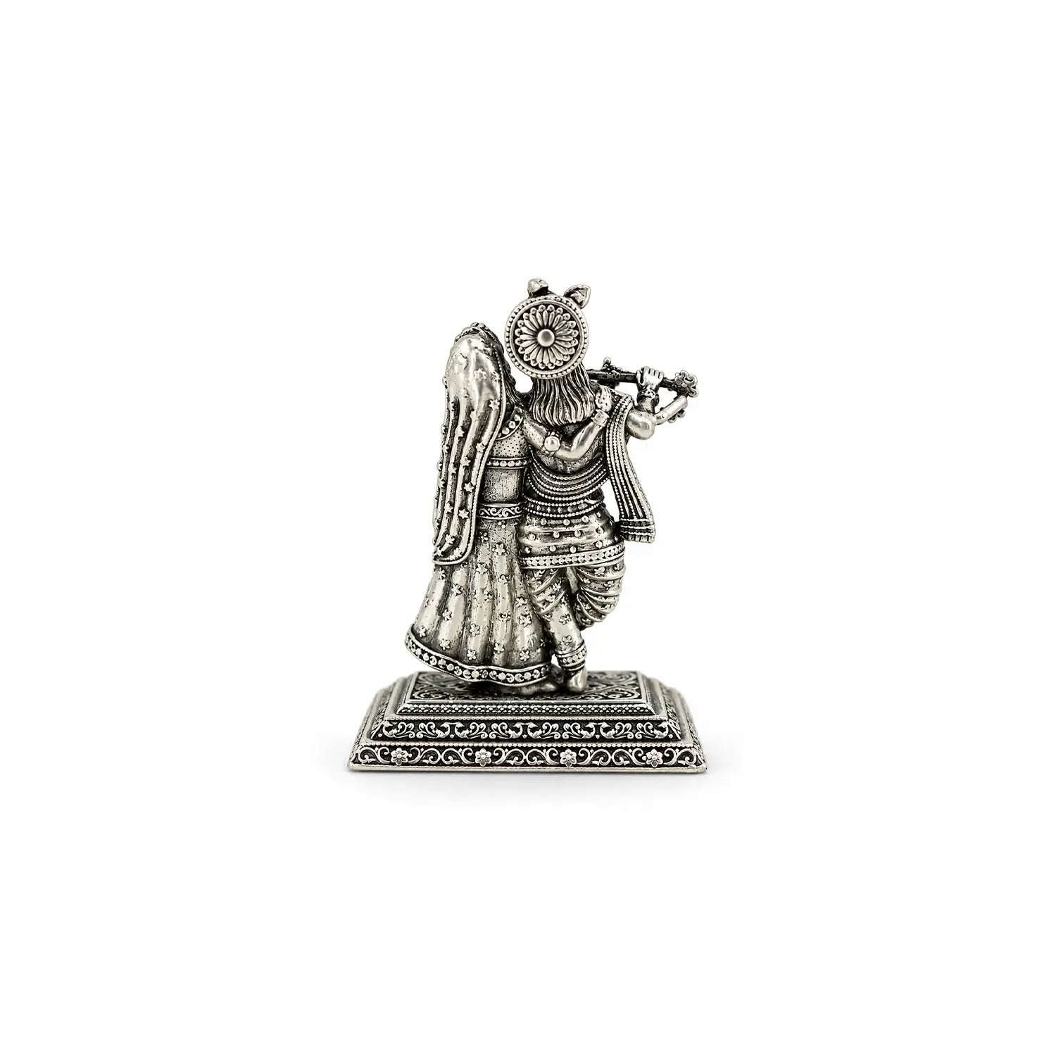 Antique Pure Silver Radha Krishna Idol- Made With Pure 925 Silver
