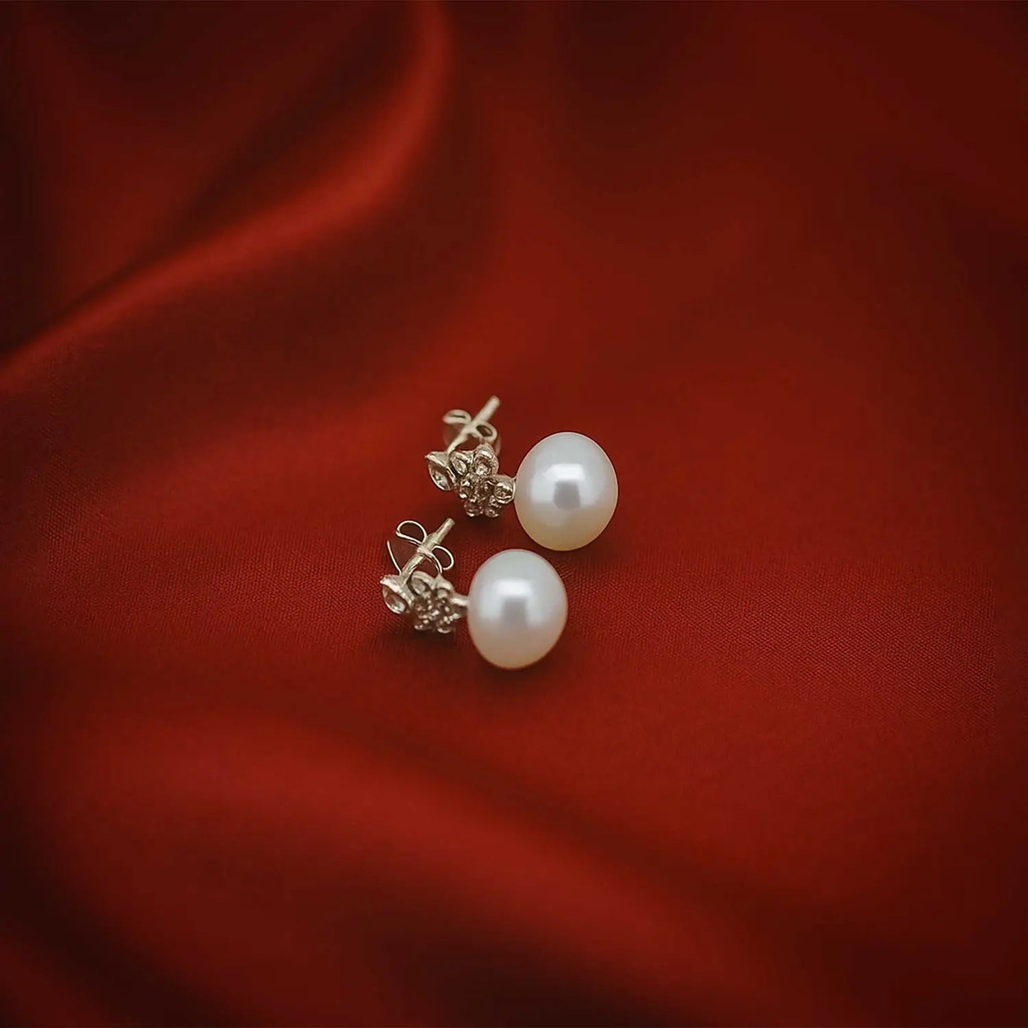 Pure Silver Floral Pearl Drop Earrings- Made With Pure 925 Silver