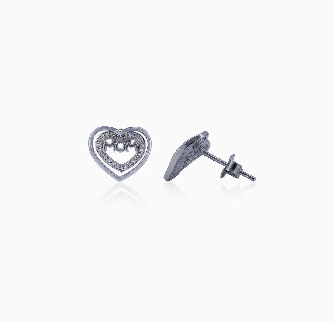 Silver Mom Pendant with & Earrings Set with CZ Stones - Made With Pure 925 Silver