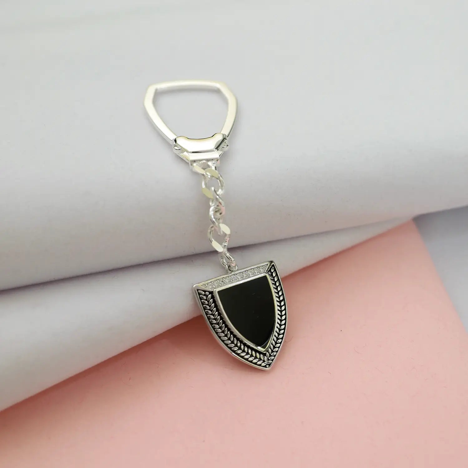 Majestic Black Shield Silver Keychain - Made With Pure 925 Silver
