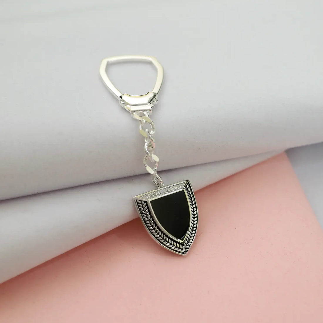 Majestic Black Shield Silver Keychain - Made With Pure 925 Silver