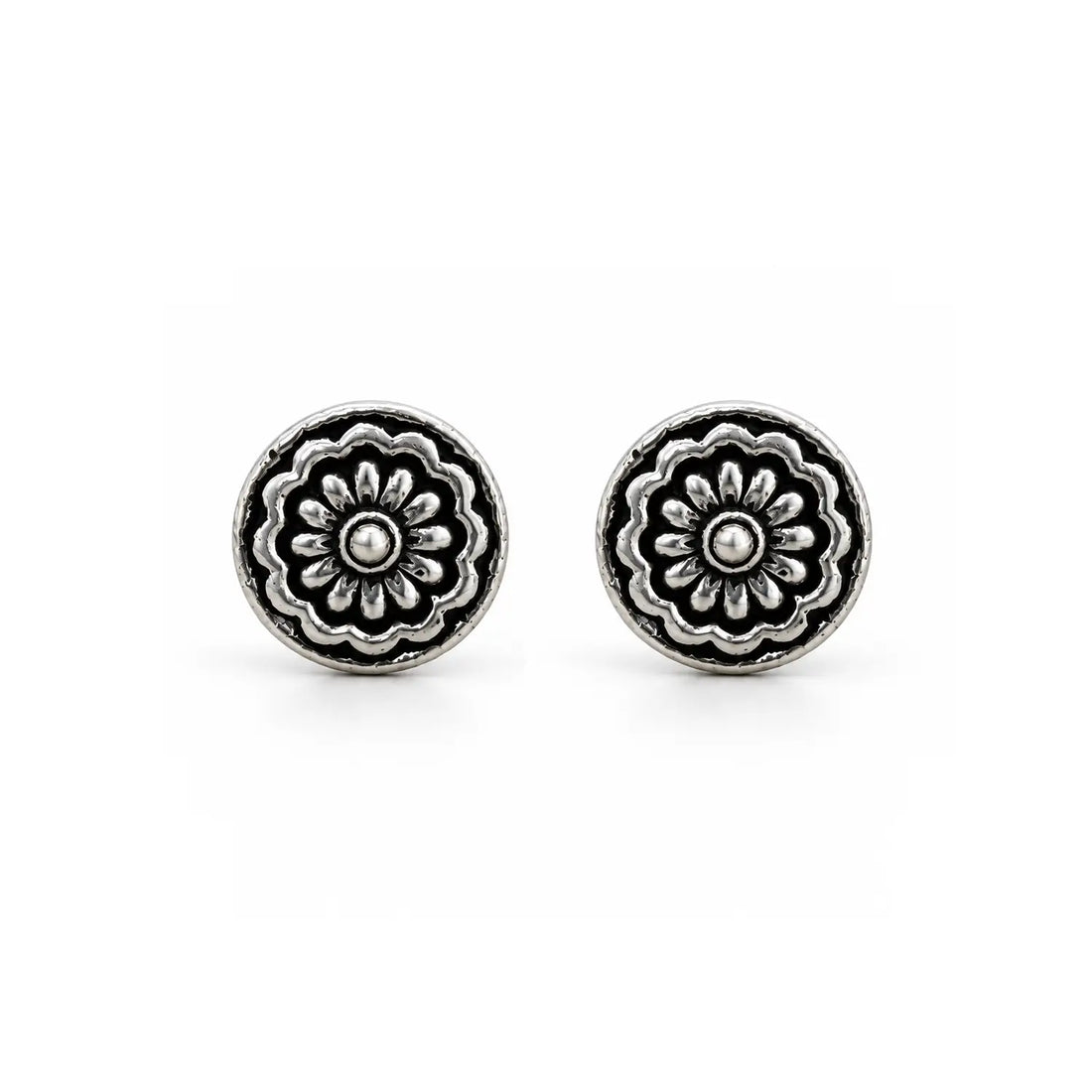 Royal Bloom Oxidised Silver Stud Earrings - Made With Pure 925 Silver