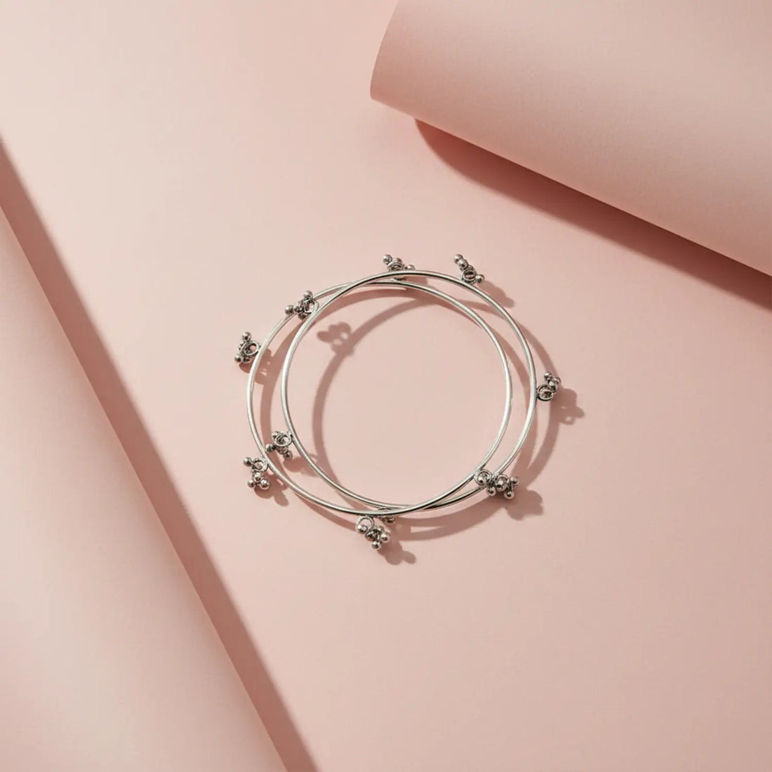 Traditional Pure Silver Cluster Charm Bangles- Made With Pure 925 Silver
