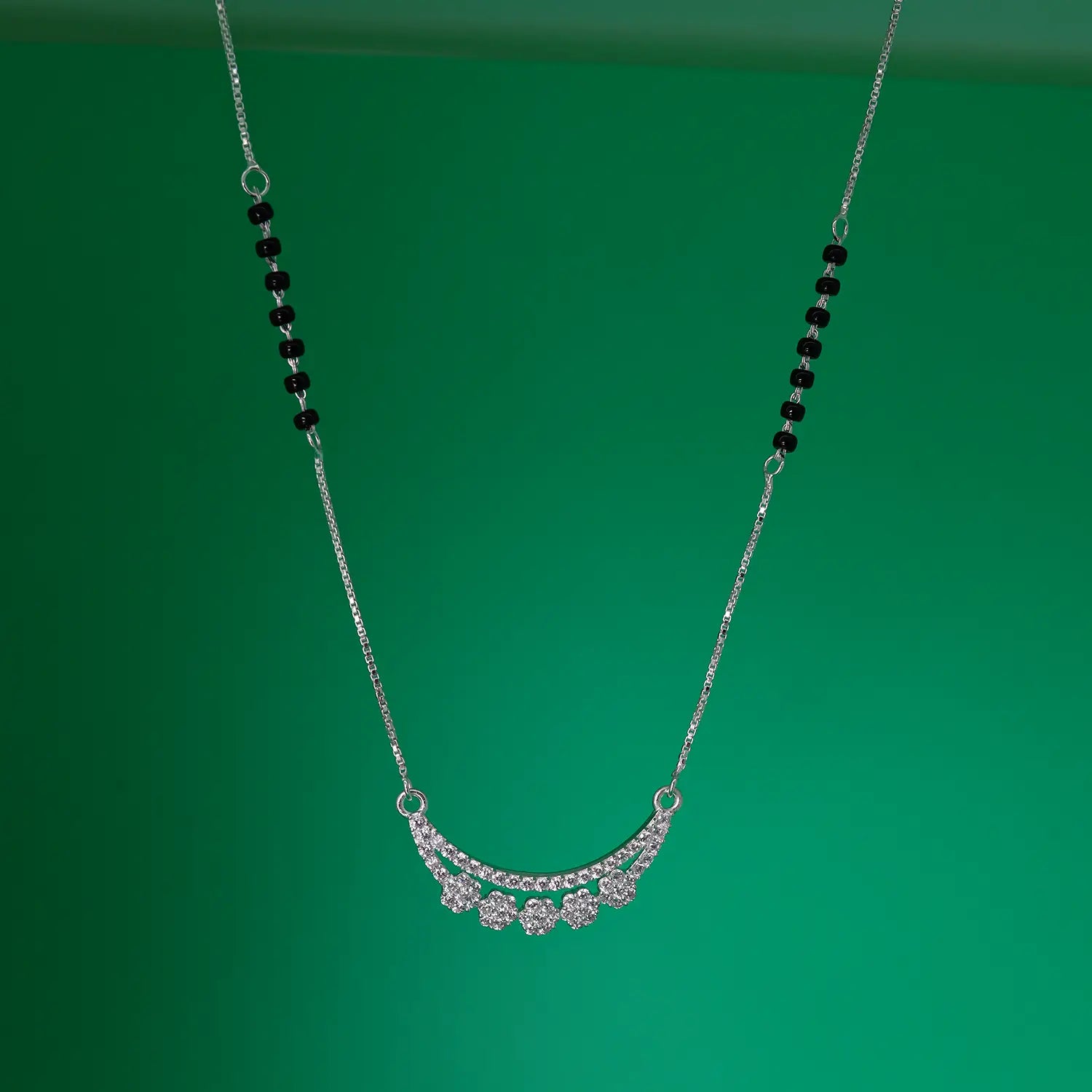 Elegant Floral CZ Silver Mangalsutra - Made With Pure 925 Silver