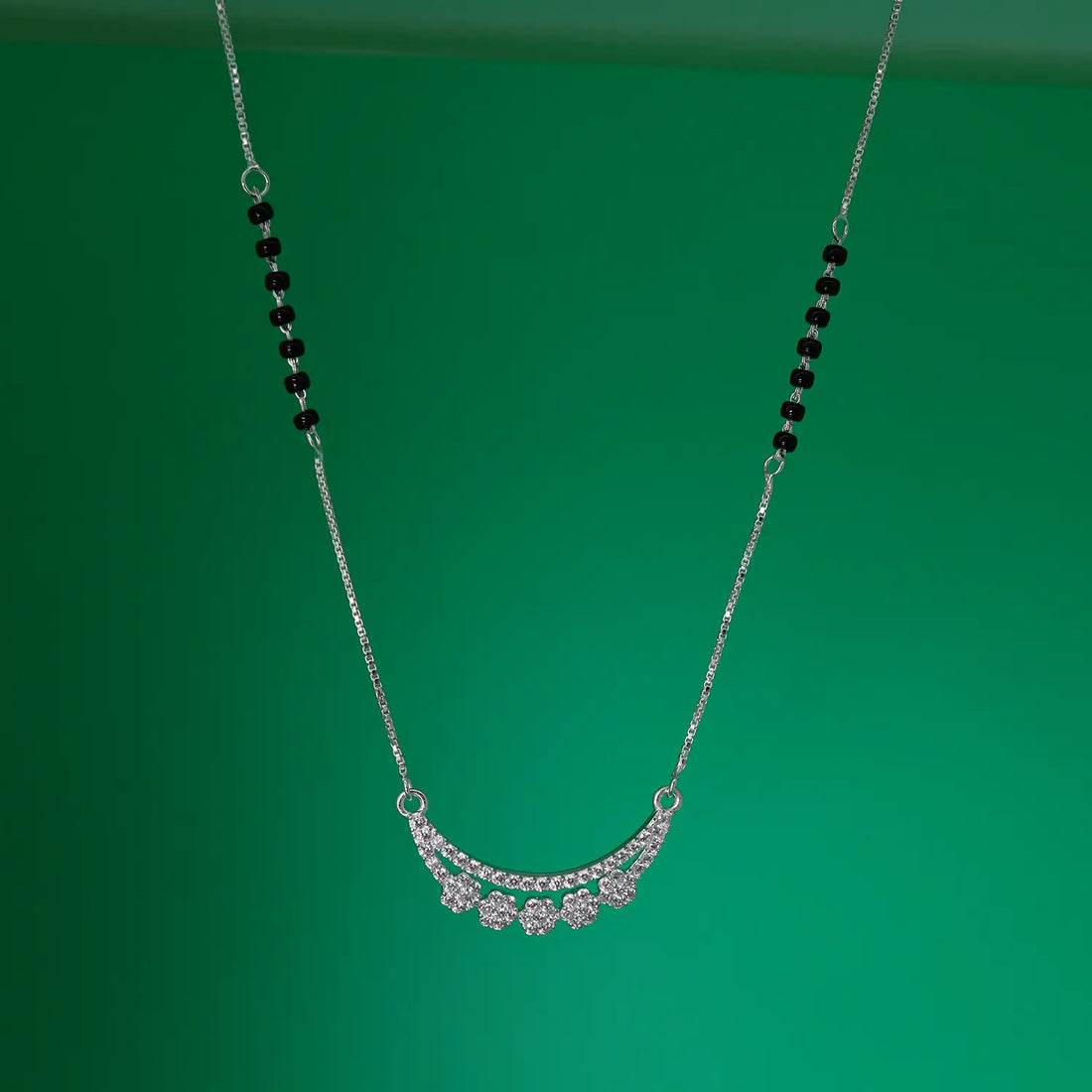 Elegant Floral CZ Silver Mangalsutra - Made With Pure 925 Silver