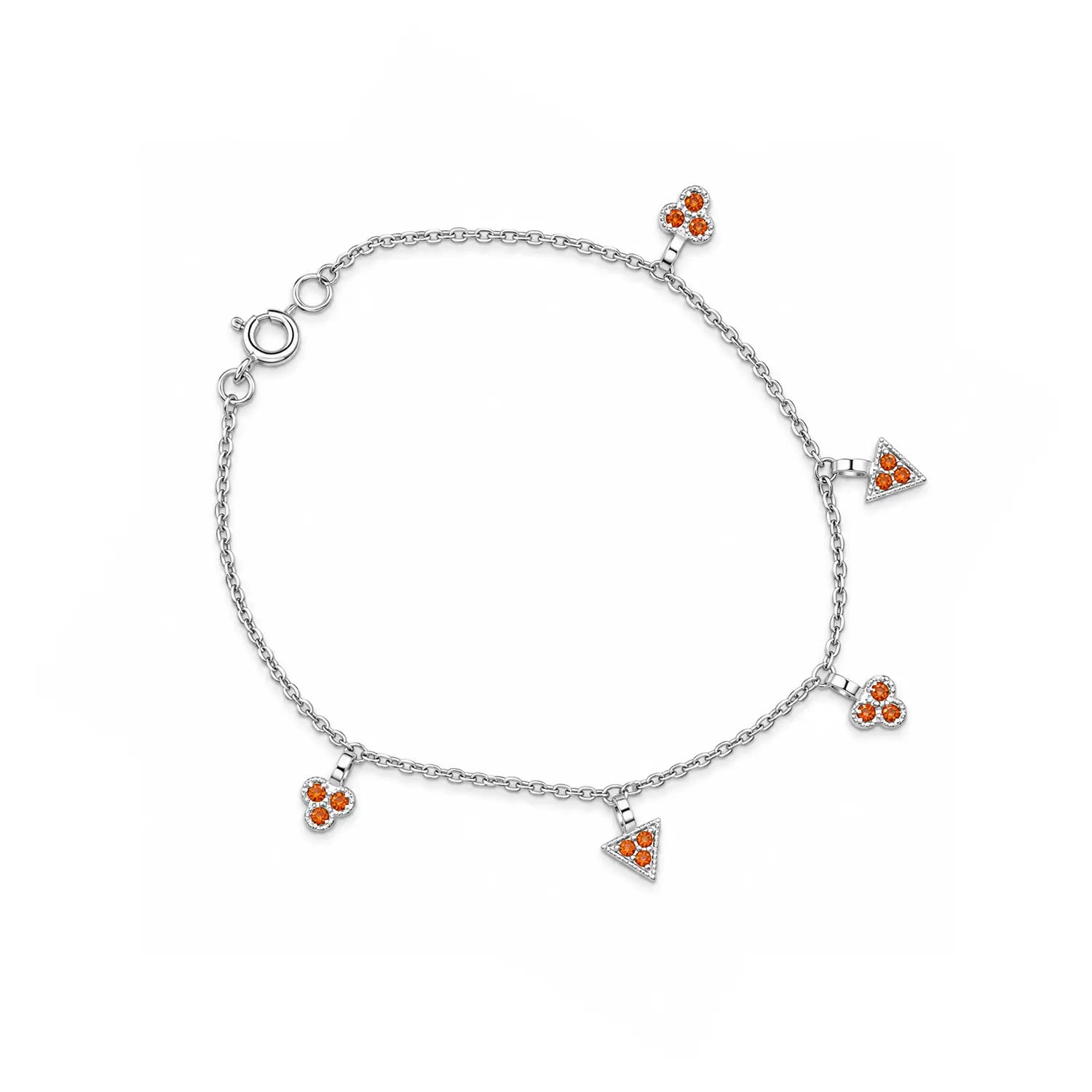 Orange Stone Charm Bracelet – Elegant Triangle & Floral Design - Made With Pure 925 Silver