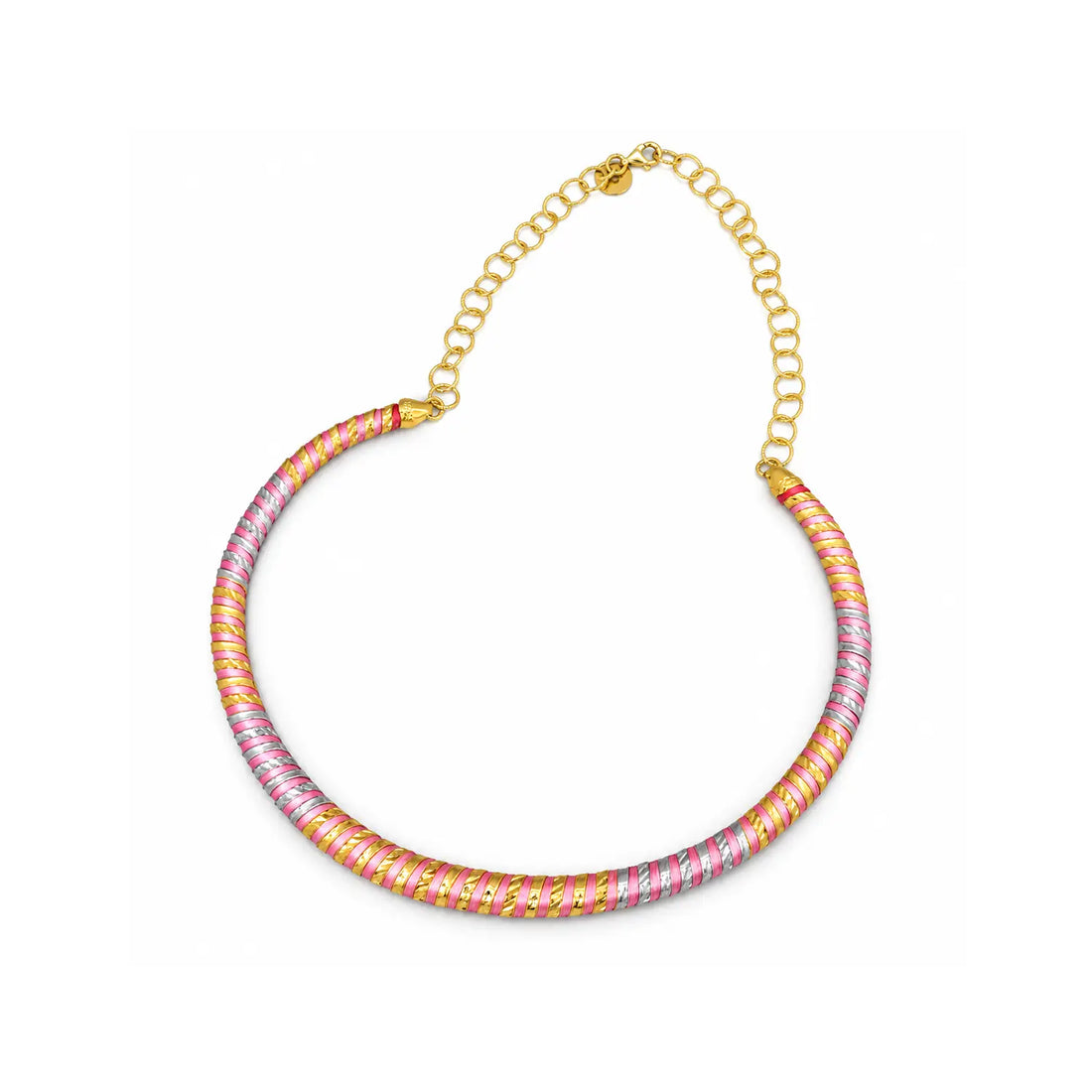 Pink & Gold Spiral Design Silver Necklace - Made With Pure 925 Silver