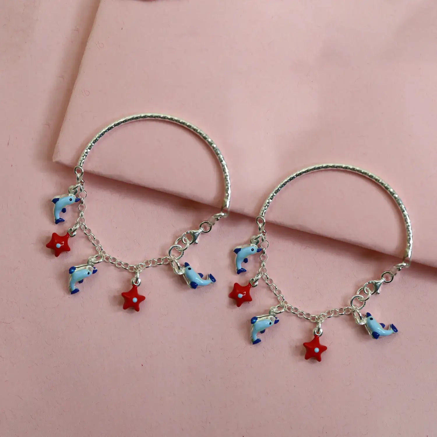 Silver Dolphin & Star Charm Bracelet - Made With Pure 925 Silver