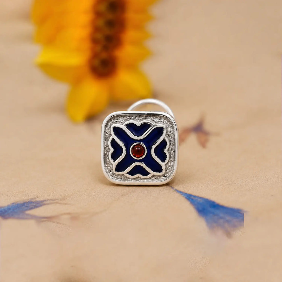 Square Enamel Sterling Silver Nose Pin- Made With Pure 925 Silver