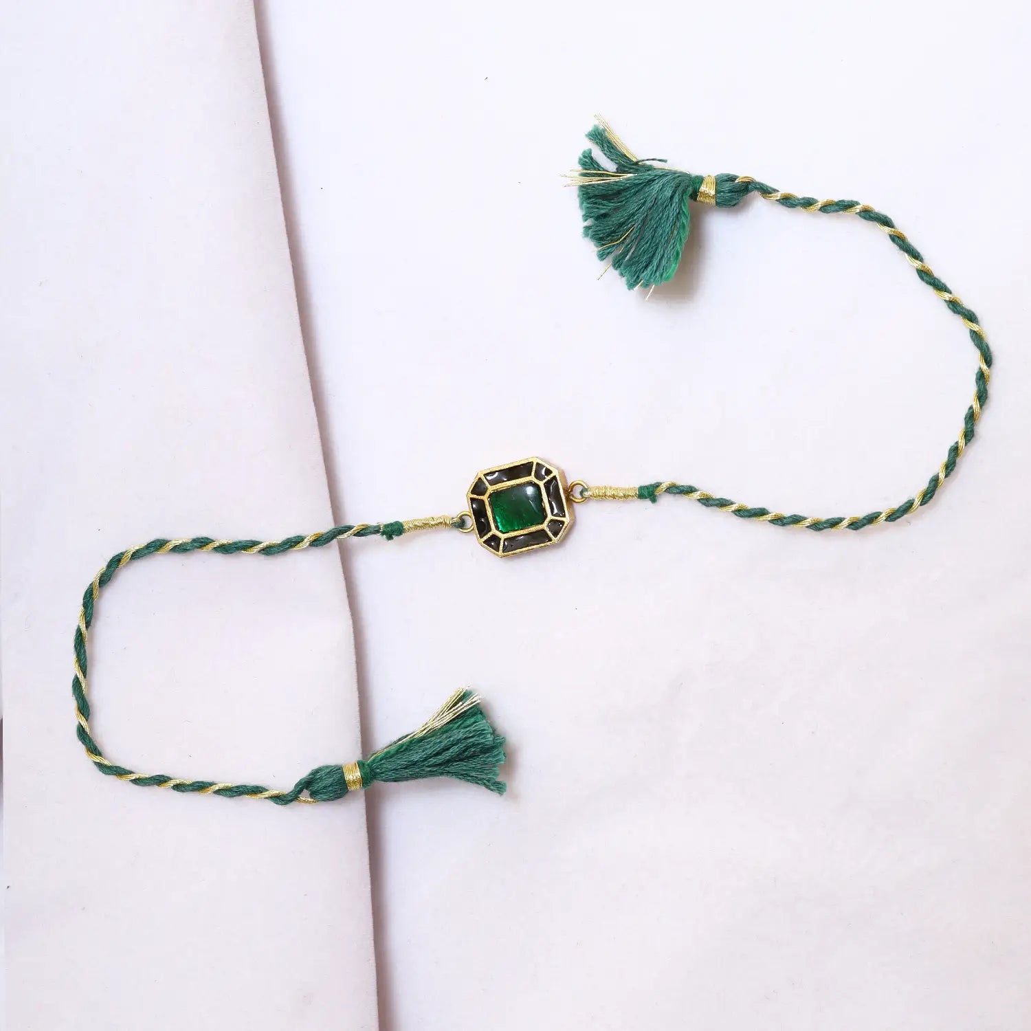 Emerald Green Stone Silver Rakhi - Made With Pure 925 Silver