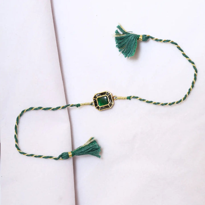 Emerald Green Stone Silver Rakhi - Made With Pure 925 Silver