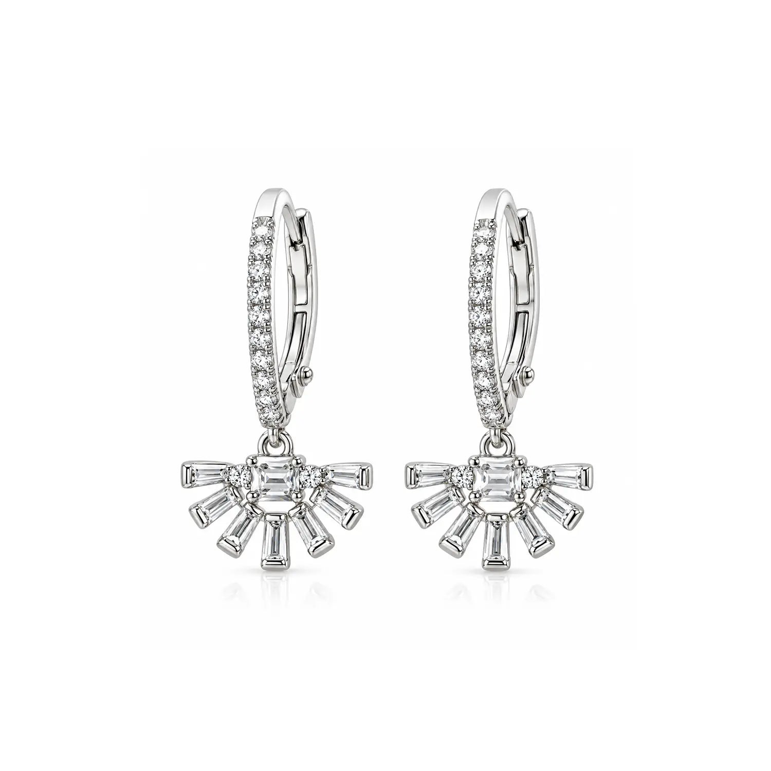 Elegant Sparkling Sunburst Hoop Silver Earrings - Made With Pure 925 Silver