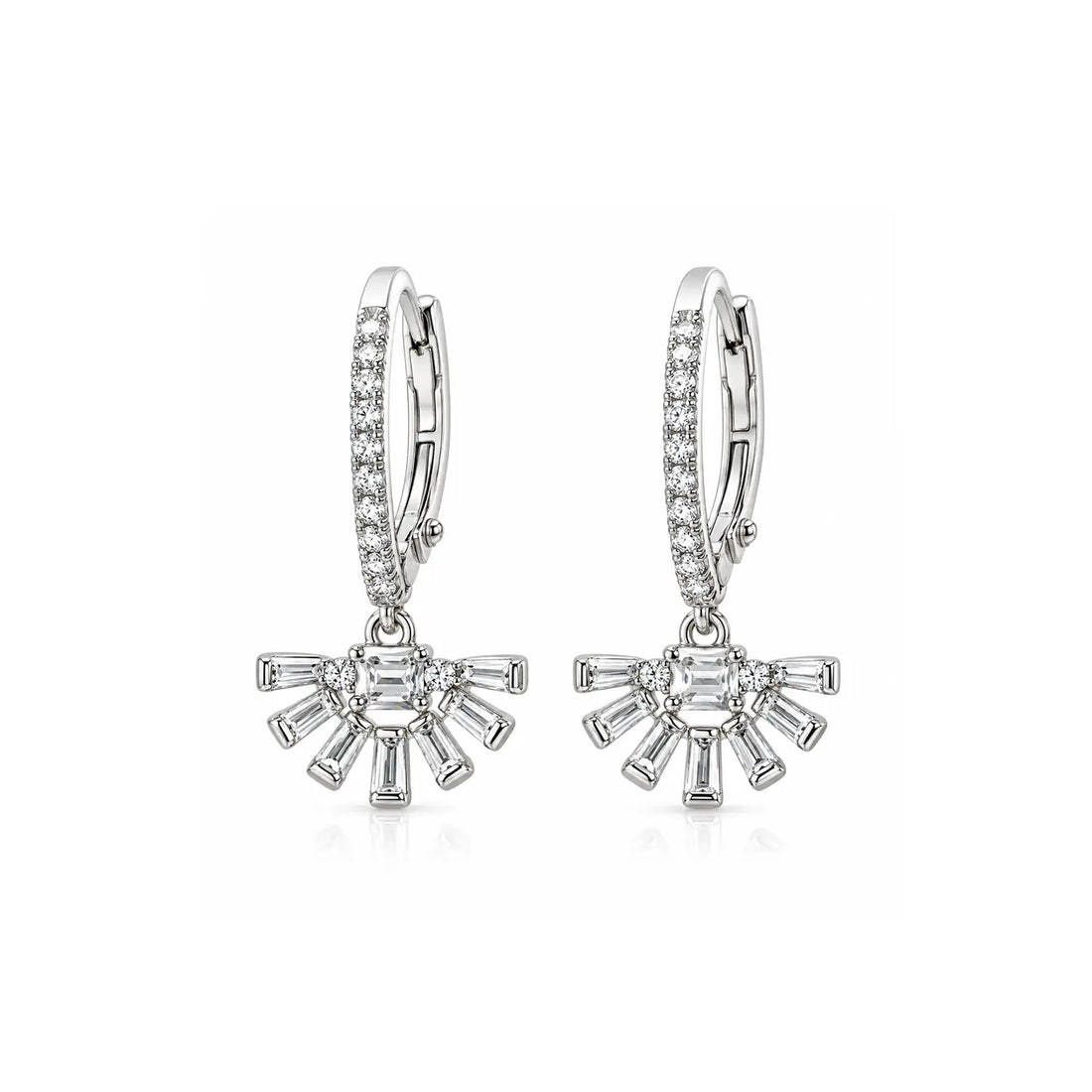 Elegant Sparkling Sunburst Hoop Silver Earrings - Made With Pure 925 Silver
