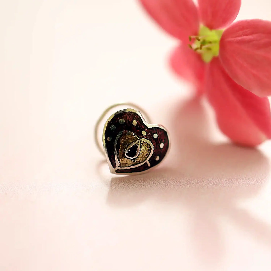 Heart motif Sterling Silver Nose Pin- Made With Pure 925 Silver