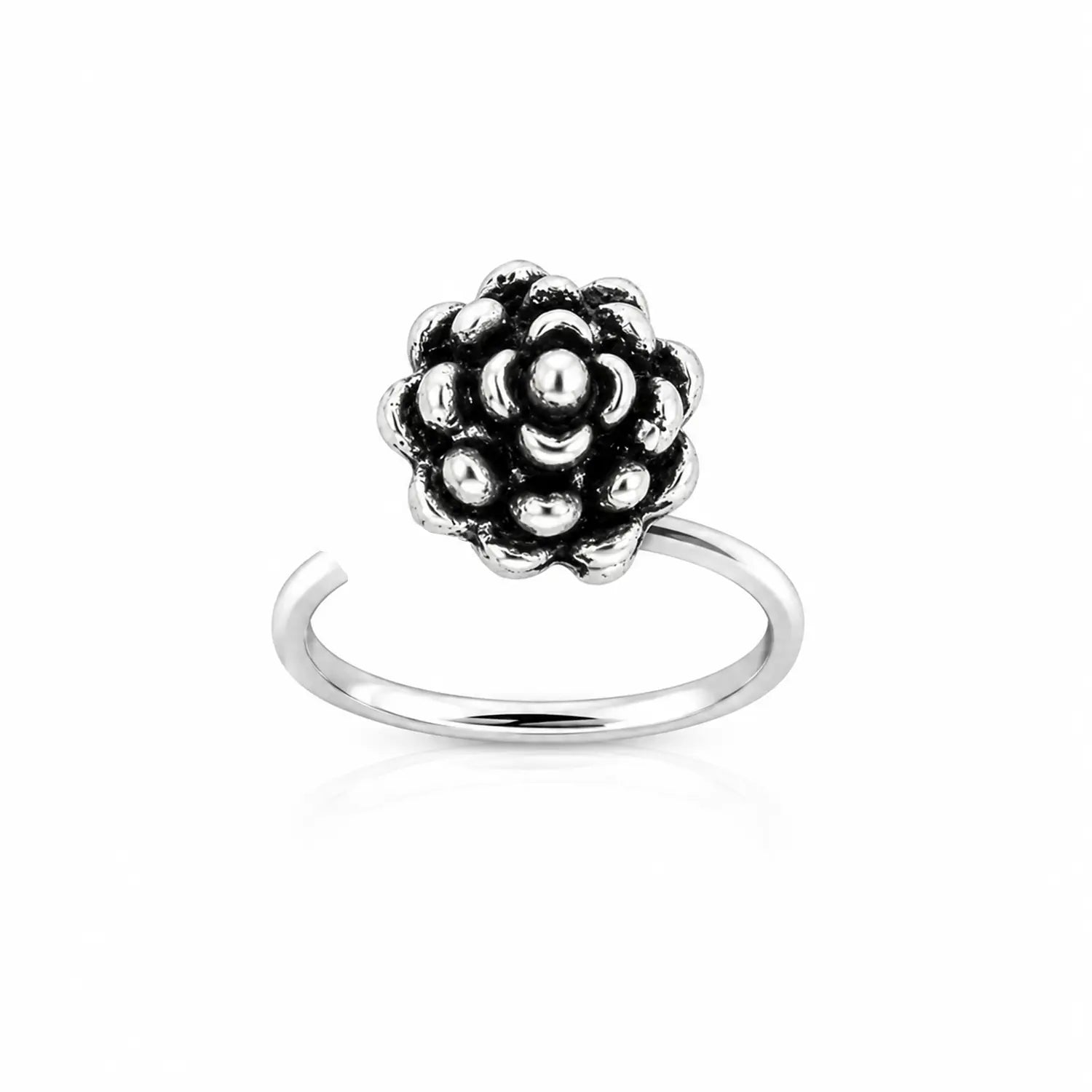 Oxidised Silver Lotus Bloom Nose Pin- Made With Pure 925 Silver